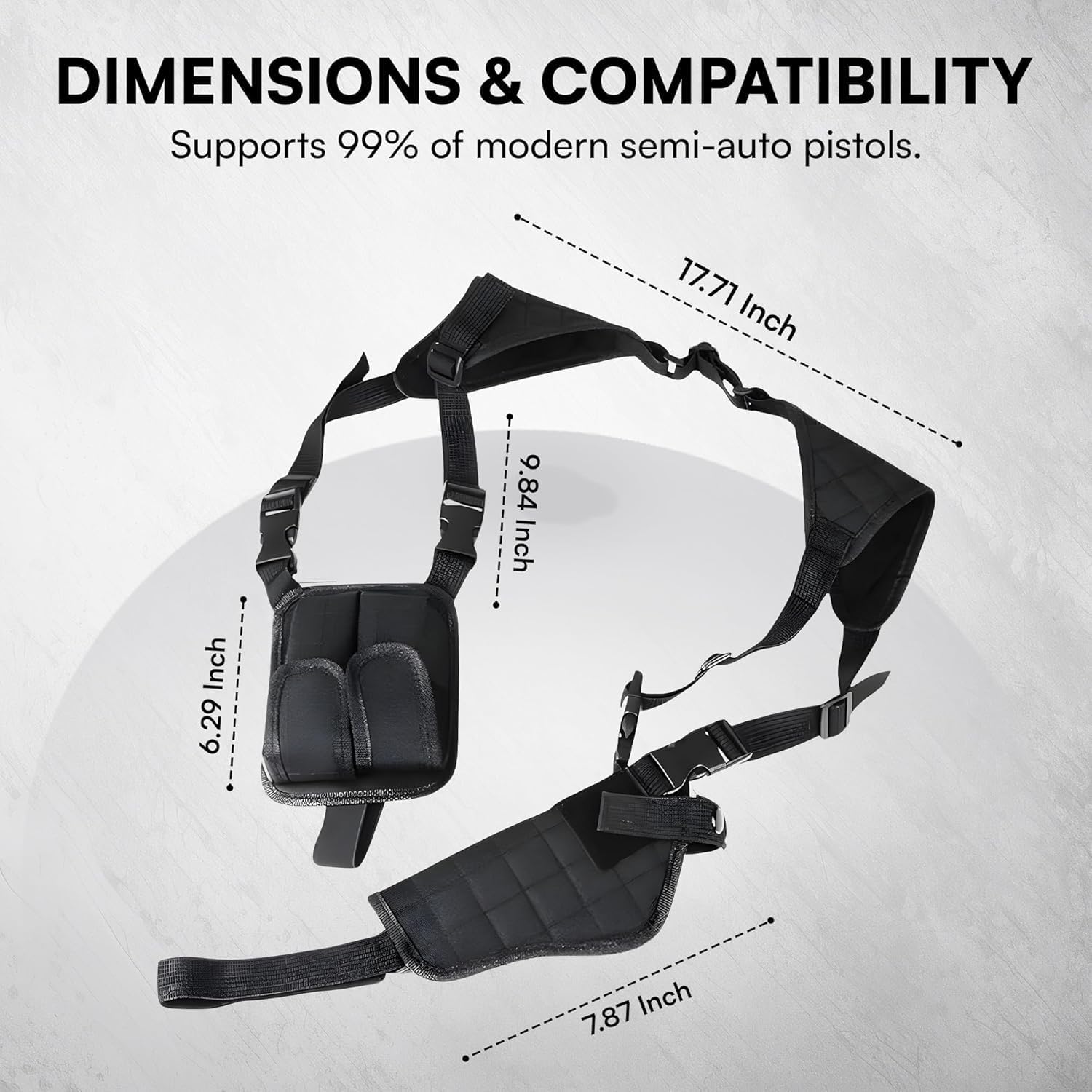 Dinosaurized Baldman Shoulder Holster, Vertical Gun Holster & Double Magazine Pouch, Adjustable Universal Fit, Compatible with Compact to Large Pistols, Fits 1911 and Most Kinds of Pistols.