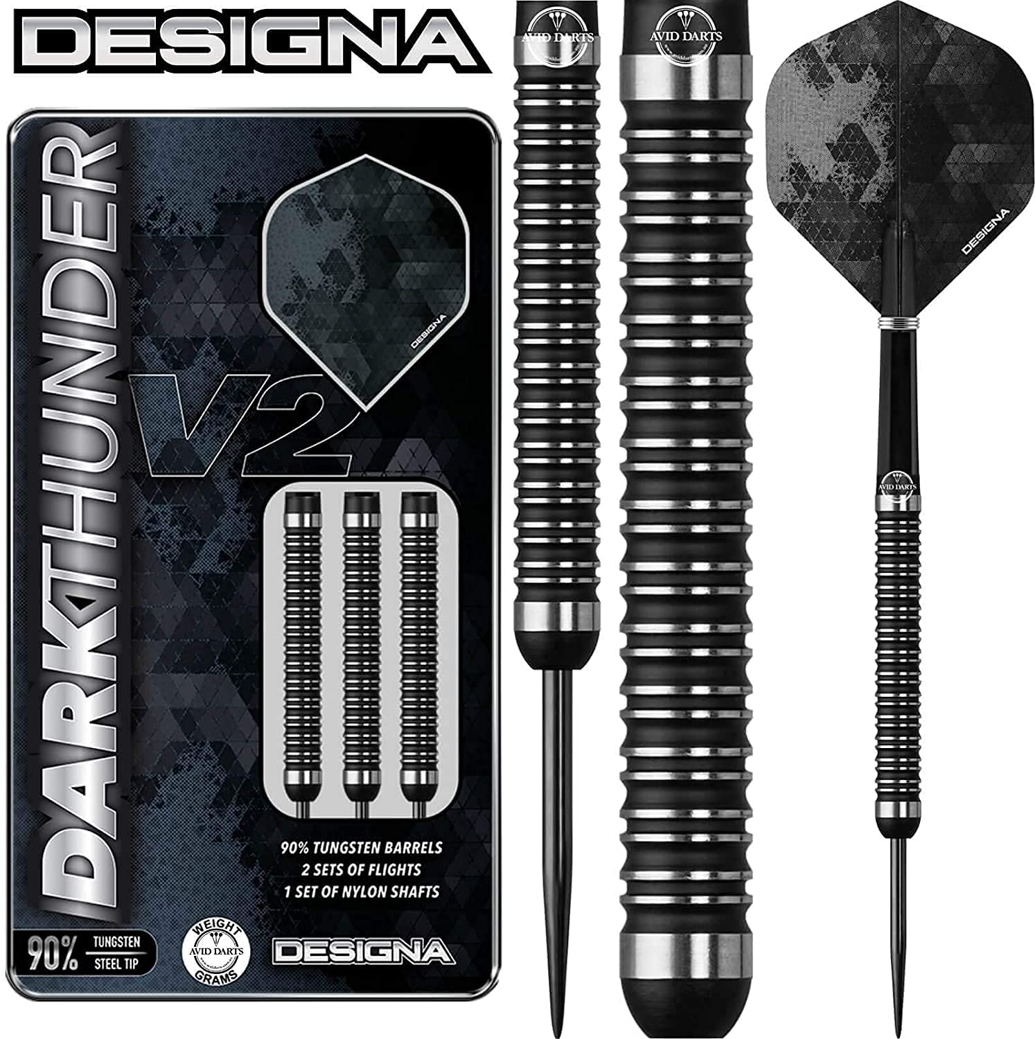DESIGNA DARTS - Dark Thunder V2 - Steel Tip - 90% Tungsten - 20g 22g 24g 26g 28g 30g