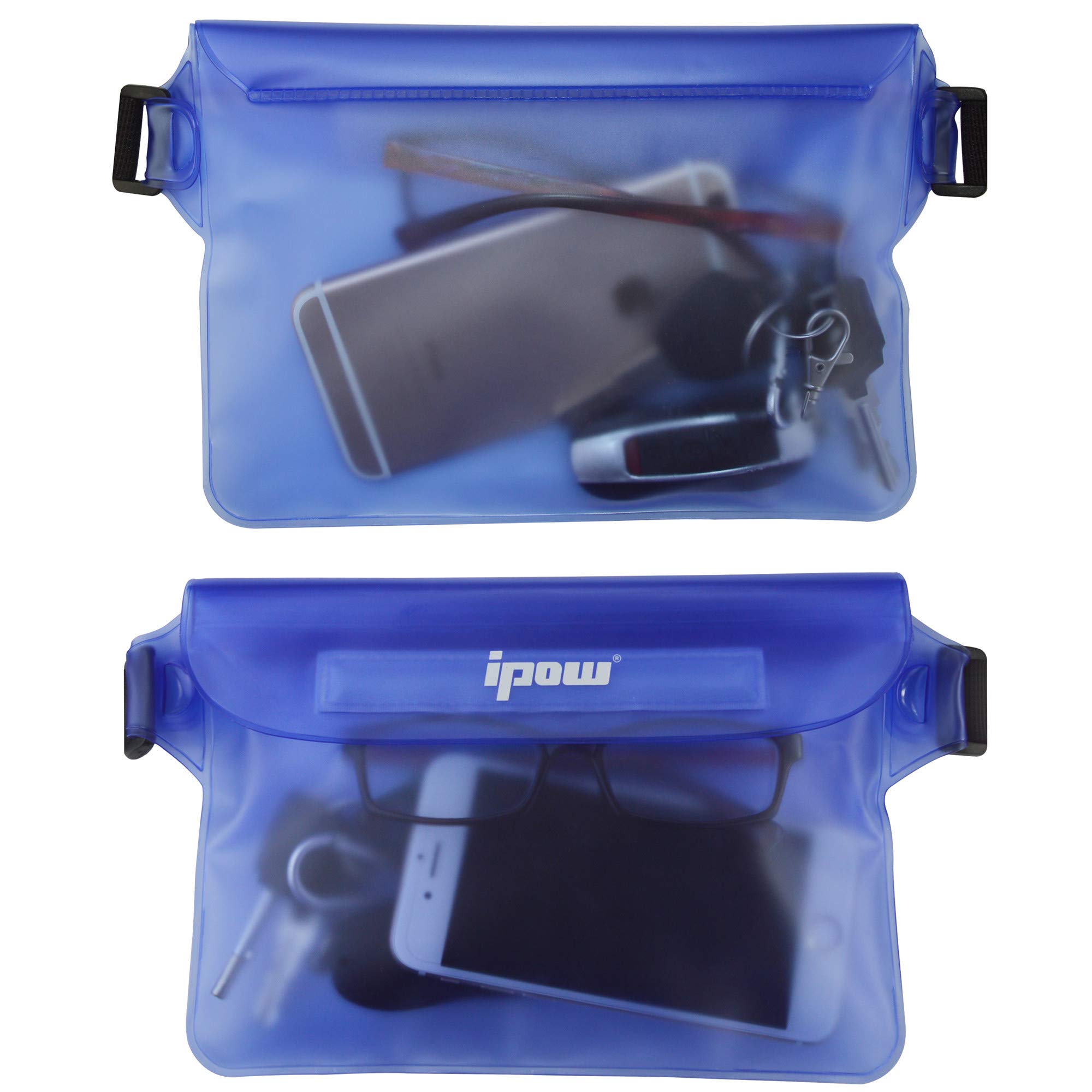 Bolsa Impermeable IPX8 Riñonera con Cinturón Ajustable para Playa Natación, Negro y Azul Traslúcido