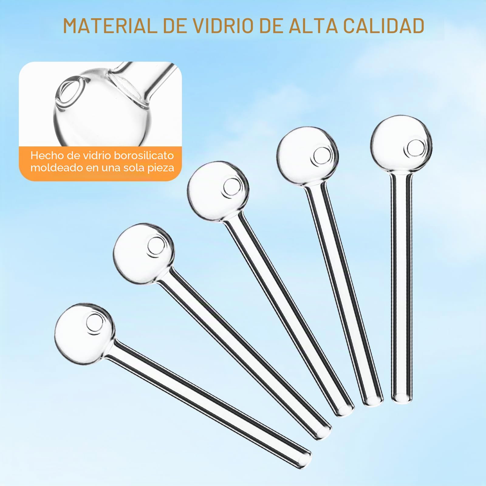 Quemador de aceite de vidrio, 5 tubos de vidrio de borosilicato, pajitas en forma de bola, portátil, resistente al calor, diseño grueso portátil