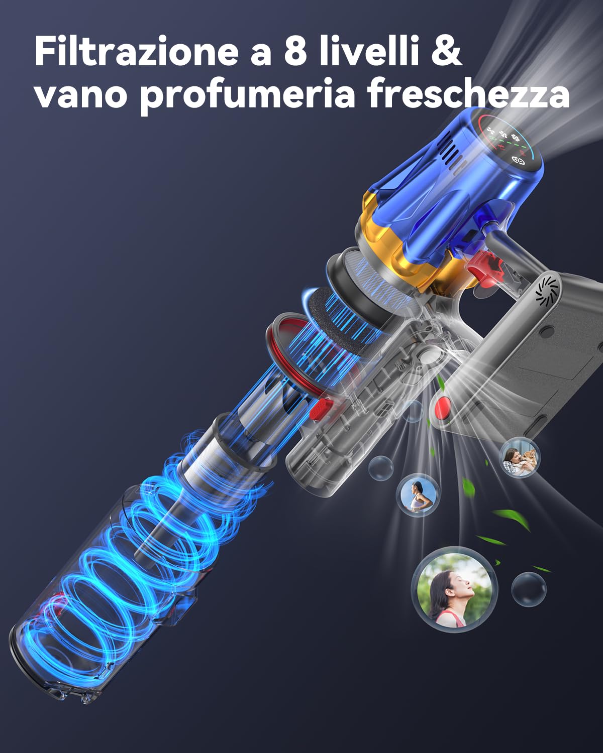 H9 Aspirapolvere Senza Fili 58Kpa 650W, 80Min Scopa Elettrica Potente Autoportante con Display Touch, Spazzola Anti-Groviglio & LED Verde Vacuum Cleaner per Tappeti Pavimenti Duri