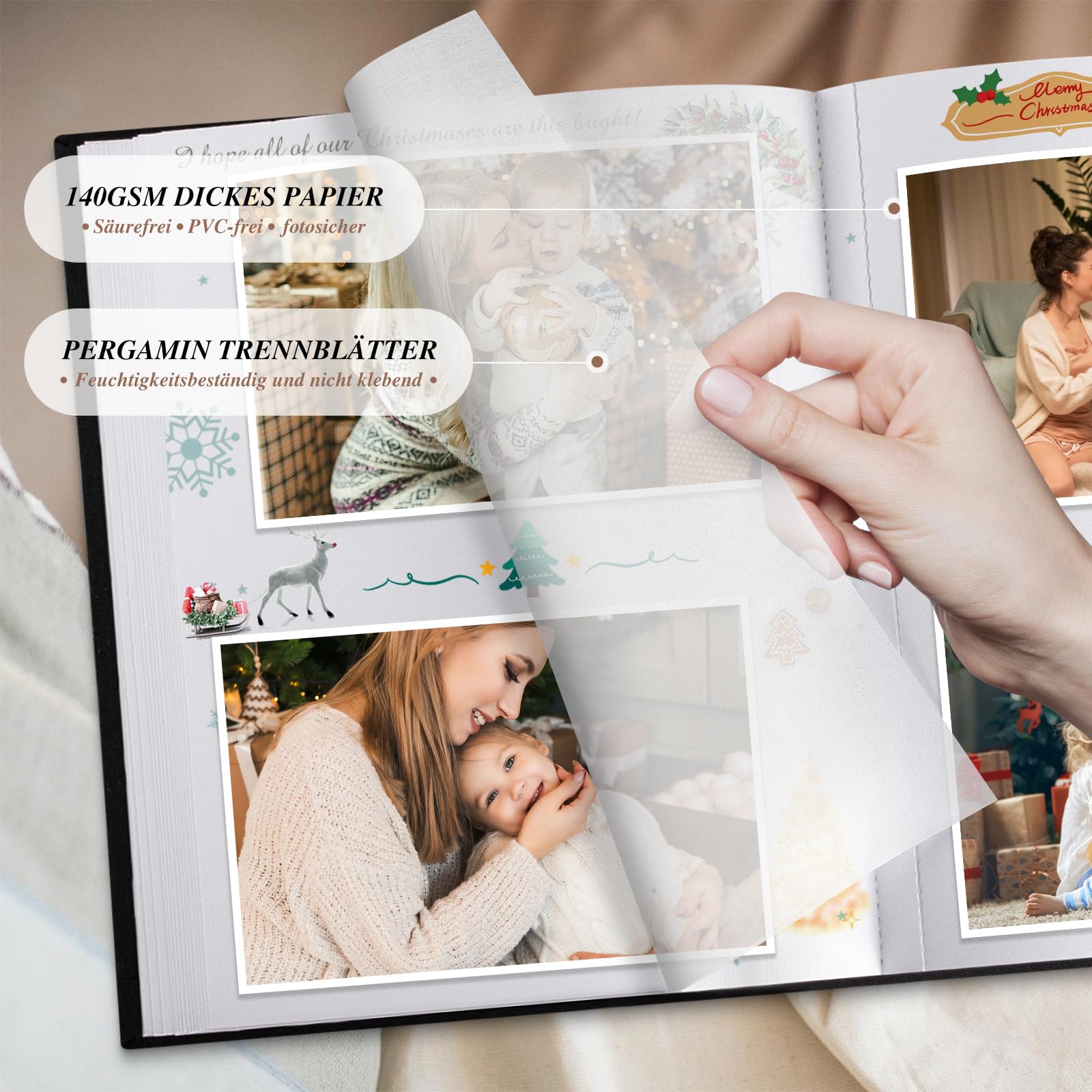 Lanpn Photo Album for DIY Gluing Small OUR MEMORIES Linen Photo Book 100 White Pages with Parchment Dividers Holds 9 x 13 10 x 15 13 x 18 cm Photos (19 x 27 cm - Image 3