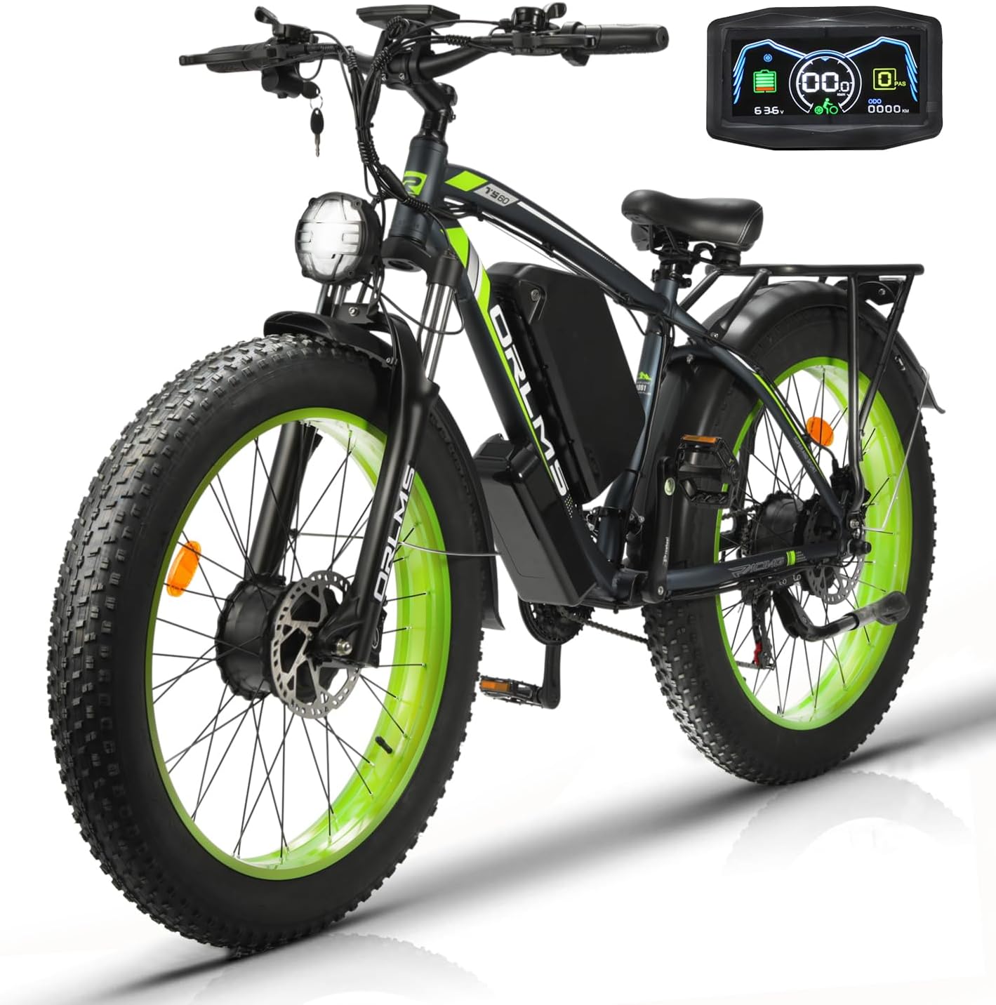 Electric Bike for Adults, 60V 25Ah Fat Tire Ebike Dual Motor AWD 5000W Peak 20MPH Electric Bicycles 21-Speed with Ignition Lock Hydraulic Disc Brake