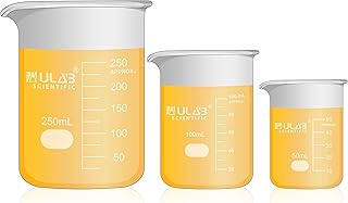 Scientific Glass Beaker Set, 3 Sizes 50ml 100ml 250ml, 3.3 Boro Griffin Low Form with Printed Graduation, UBG1001