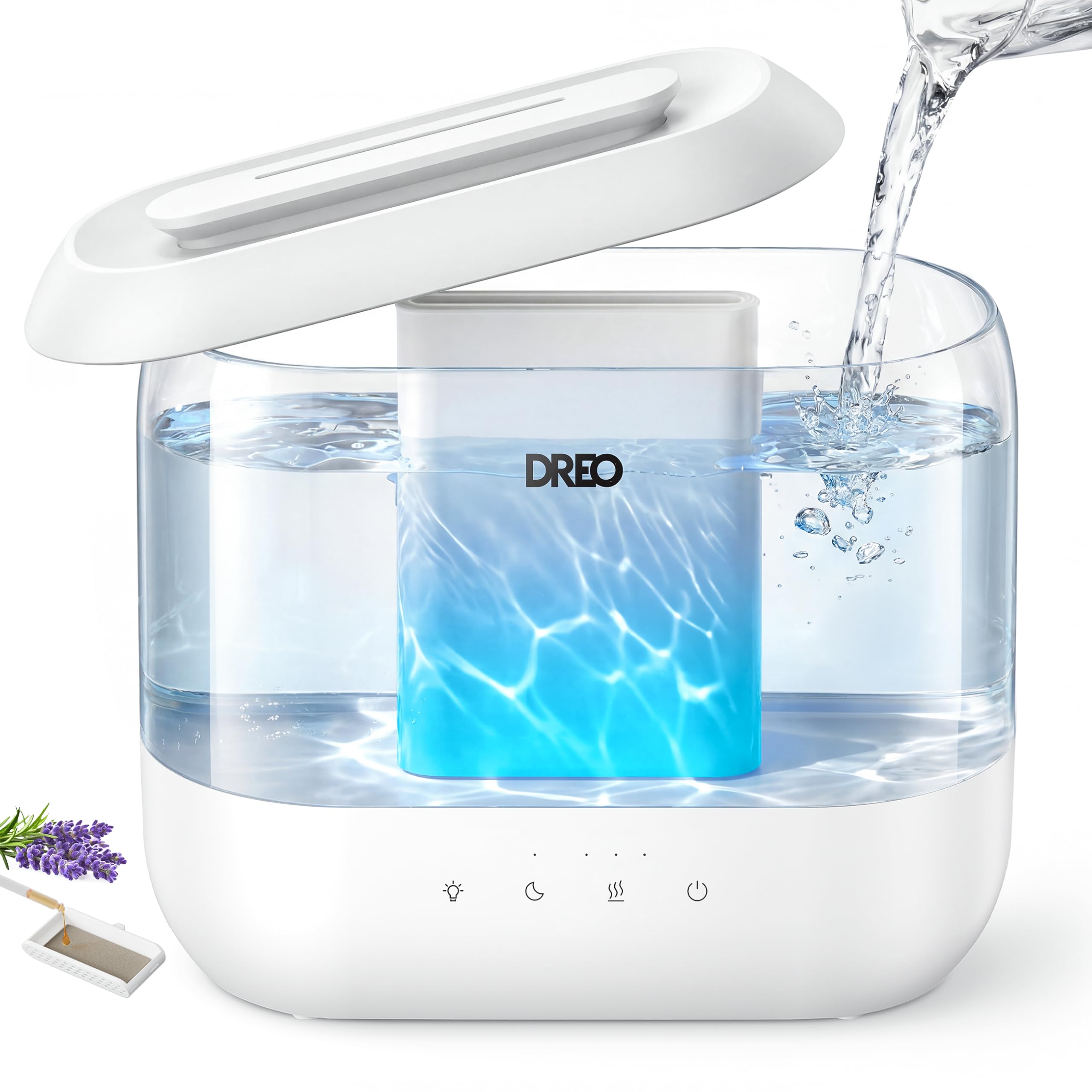 Dreo Humidifiers for Bedroom, 4L Top Fill for Large Room, 36H Runtime, 28 dB Quiet Supersized Cool Mist Air Humidifier for Baby Nursery, Plants, Indoor, Night Light, Easy to Clean & Fill, White