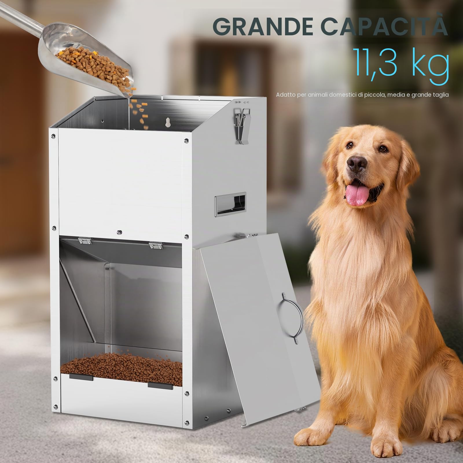 Distributore Automatico Di Cibo Per Cani Da 20L, Grande Capacità, In Acciaio Inossidabile, Per Esterno, A Gravità, Trogolo Di Alimentazione Automatica Per Cani Grandi