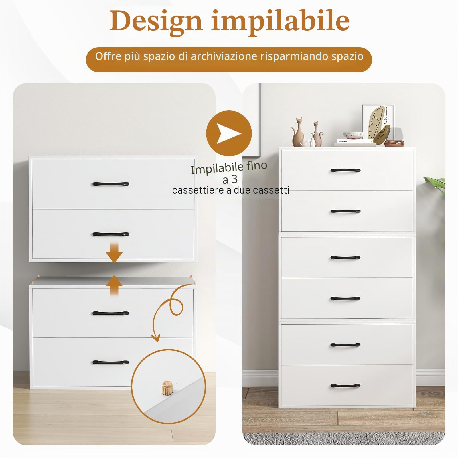 GIANTEX Cassettiera Portaoggetti con 2 Cassetti per Camera da Letto, Mobile in Legno con Kit Anti-Ribaltamento, 4 Tasselli, 60 x 34 x 38 cm, Bianco