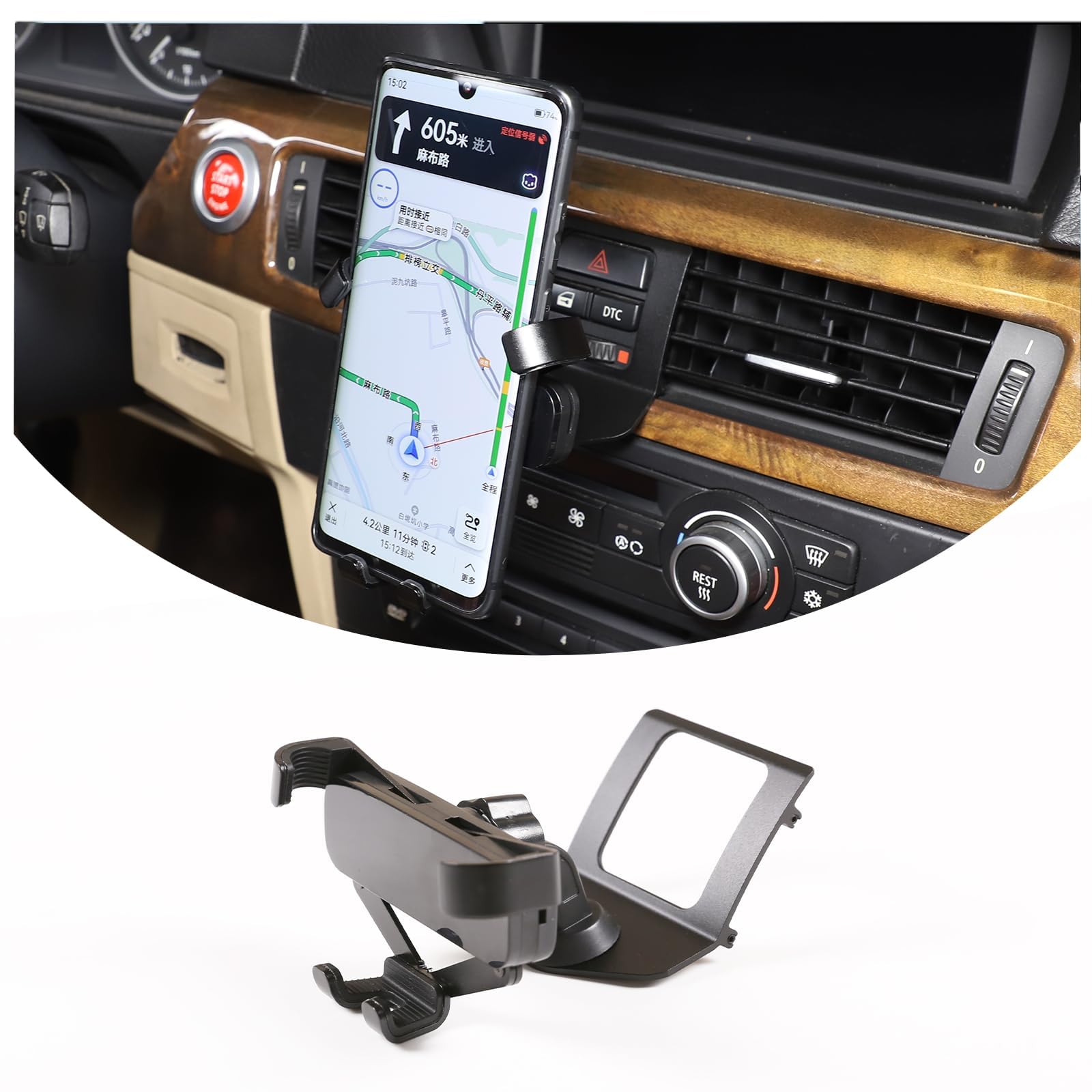 LLKUANG for BMW 3 Series E90 E91 E92 E93 360-Degree Rotary Cell Phone Holder Black (black(B))