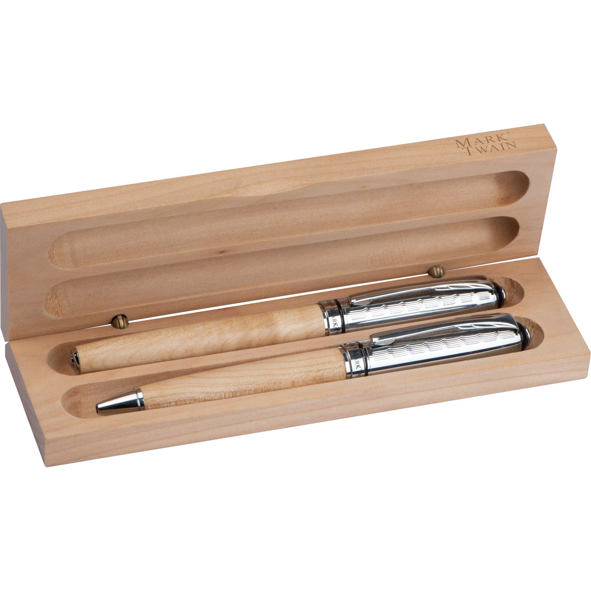 Mark Twain Set di Penne Penna a Sfera a Rotazione E Di Metallo con Incisione - Struttura Legno - Blu Mina - IN Astuccio-Regalo Zum Compleanno 1253213