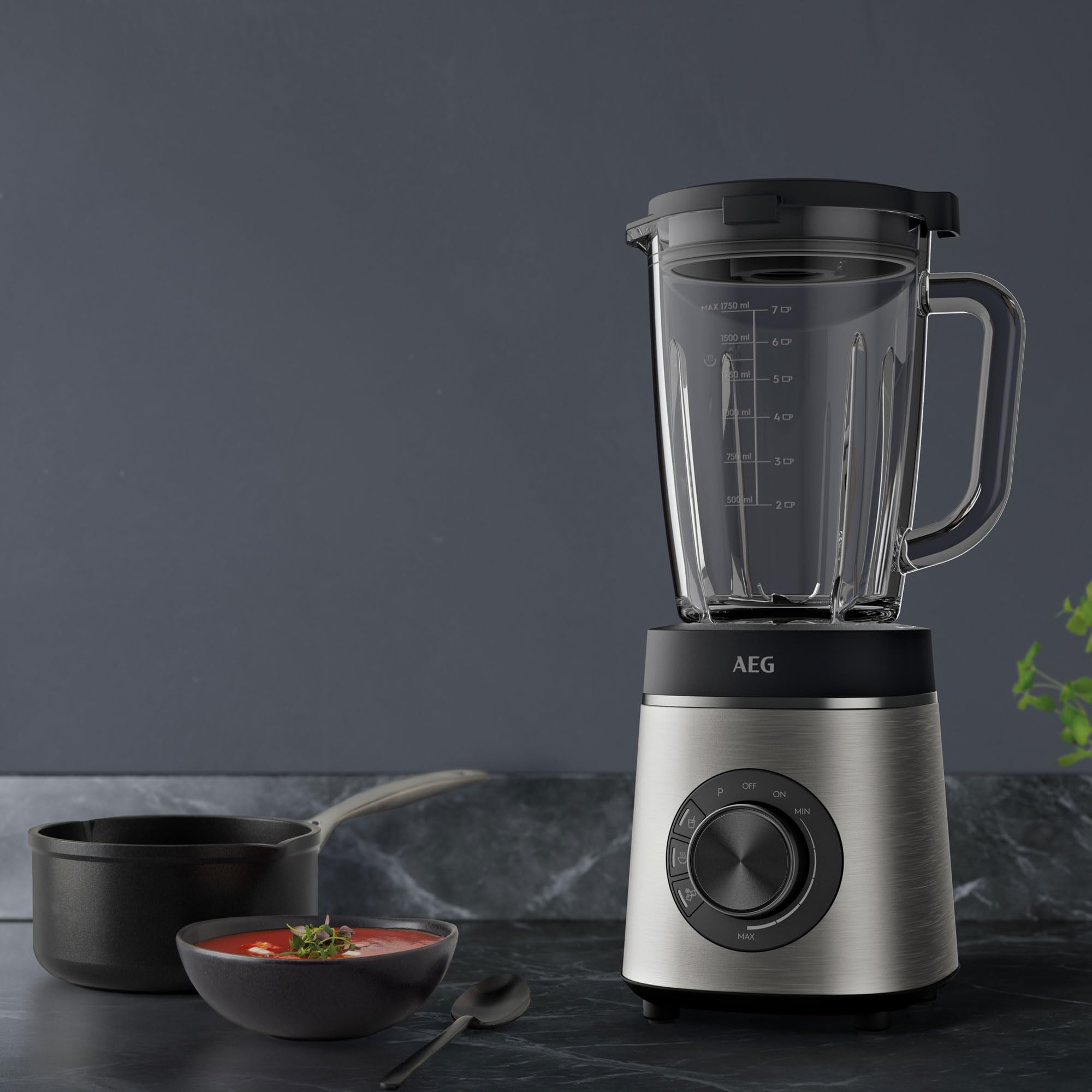 AEG TB6-1-6ST - Batidora de Vaso, Potencia 1400W, Jarra de Vidrio 1.75L, Sin BPA, 6 Cuchillas Revestidas de Titanio, 3 Programas Predefinidos, Apta Lavavajillas, Licuadora de Acero Inoxidable