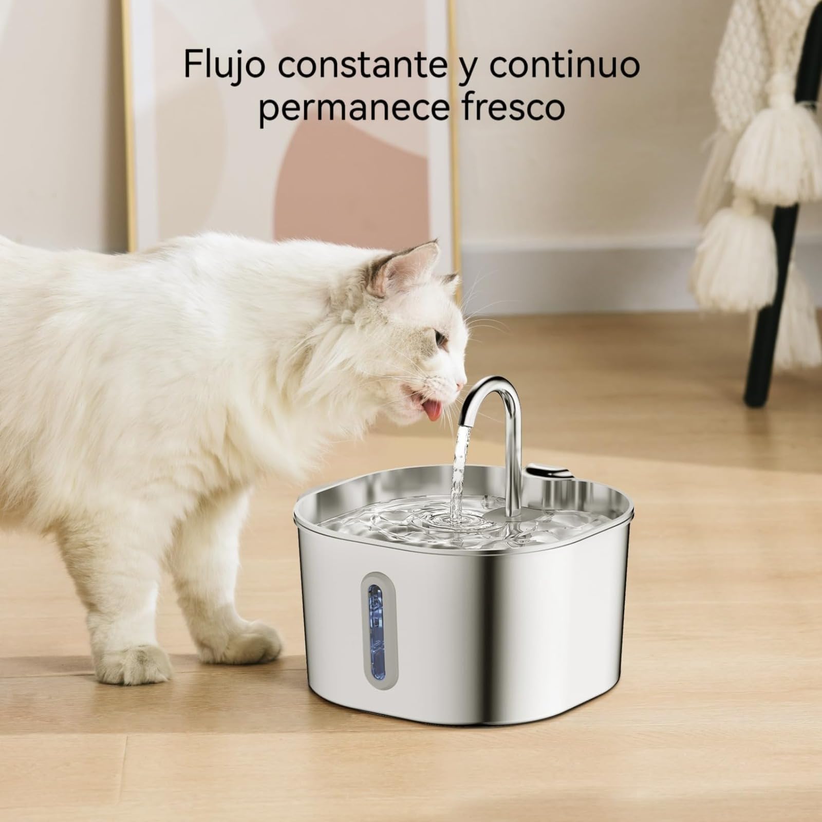 Cat Vitalis 2.2L Fuente Gatos Acero Inoxidable.Bebedero Gatos Automatico,Silencioso Fuente De Agua para Gatos,con Ventana LED, Sistema De Filtro Multicapa (1 Artículo)