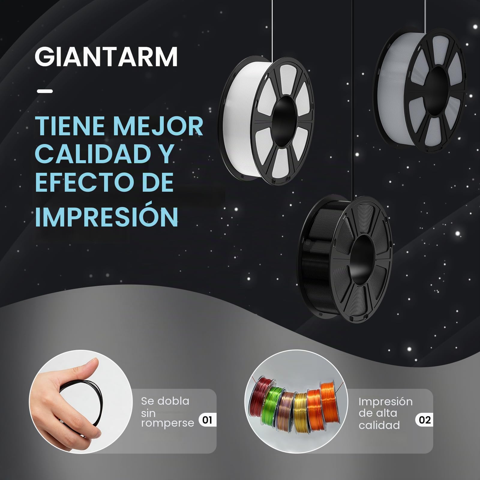 PETG Filamento, Filamento de impresora 3D, GIANTARM PETG filamento 1,75mm 1kg, Precisión dimensional +/- 0,03 mm,Blanco(2PCS)