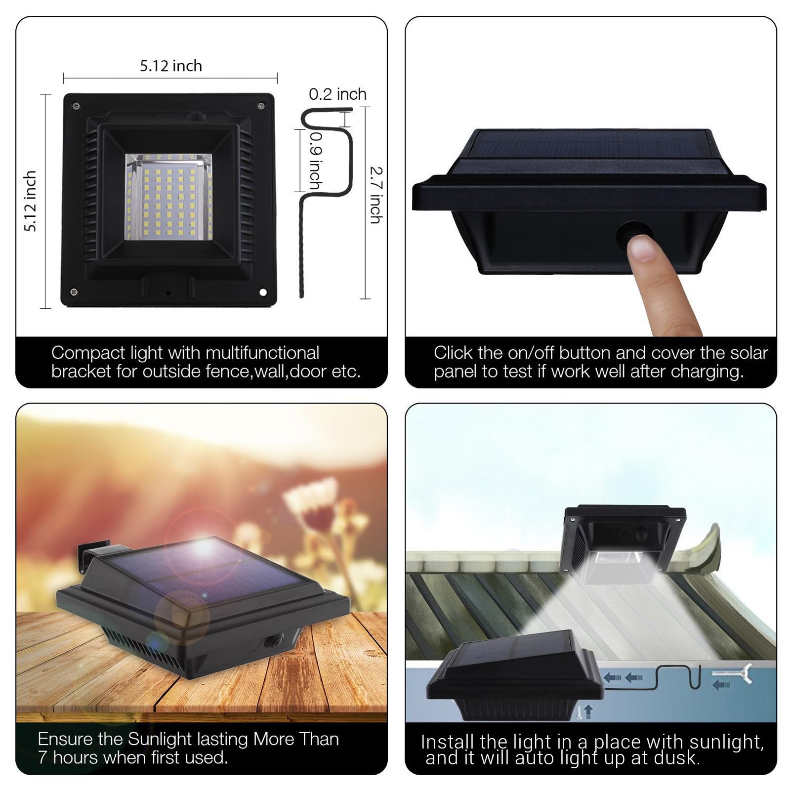 Lekko Rynkowe Zasilane Słonecznym, LED Solar Ryan Light White Brightness White Light IP65 Down Dusk do świtu na Ogrodzenie
