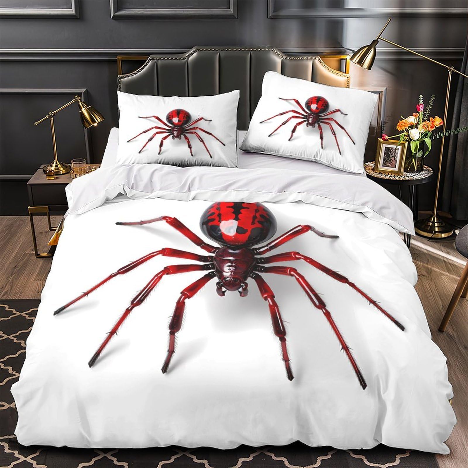 Housse de couette ultra douce 140x200 araignée rouge effet 3D