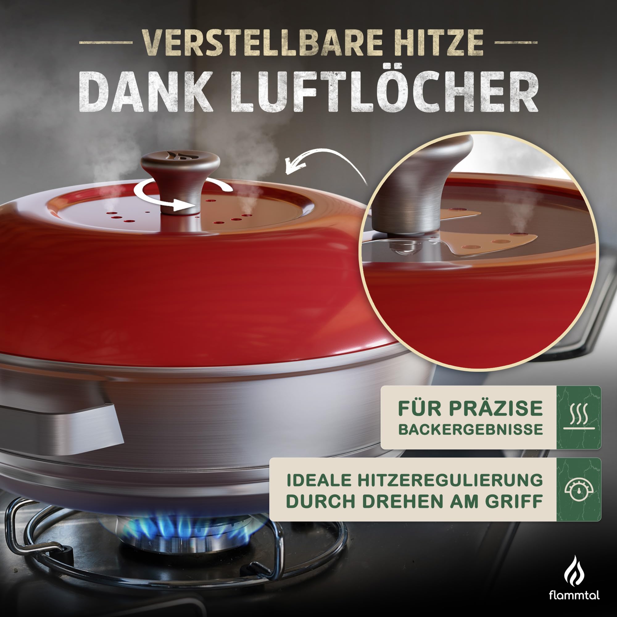 flammtal Camping Backofen Stove - Backofen Set inkl. Silikonform, Aufbackgitter, Tragetasche & Rezeptbuch - Backofen Camping mit regulierbarer Hitze - Campingbackofen für Gaskocher & Gasherd