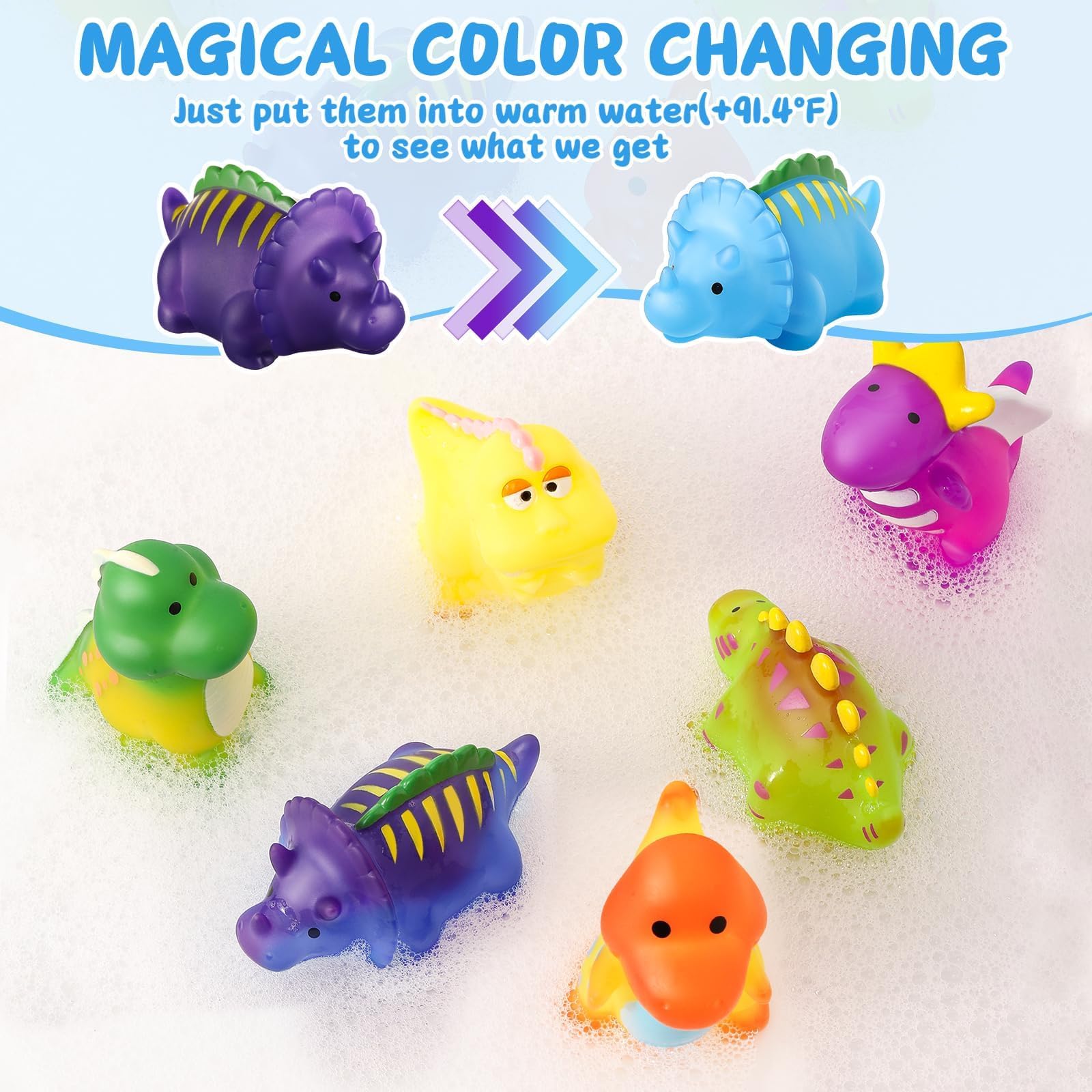 Color Changing No Hole Toddler Bath Toys for Kids Ages 1-3 4-8, Dinosaur Bath Toys Toddlers 2-4 with Drying Bag, Dinosaur Toys, Pool Toys Outdoor Water Toys Kids Water Table Toys Bathtub Toys