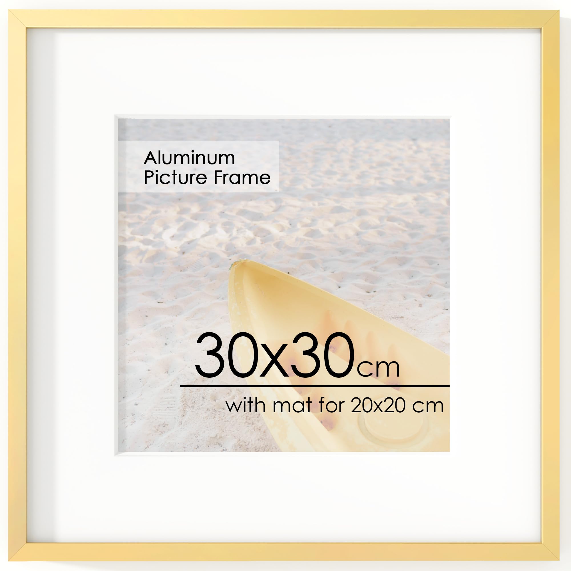 FLYJOE 30x30cm Metal Square Picture Frame For Wall With Mat For 20x20, 30x30 Aluminum Photo Frames with HD Plexiglass For Home Decor, Minimalist Modern Poster Frame Home Wall Decor, Gold