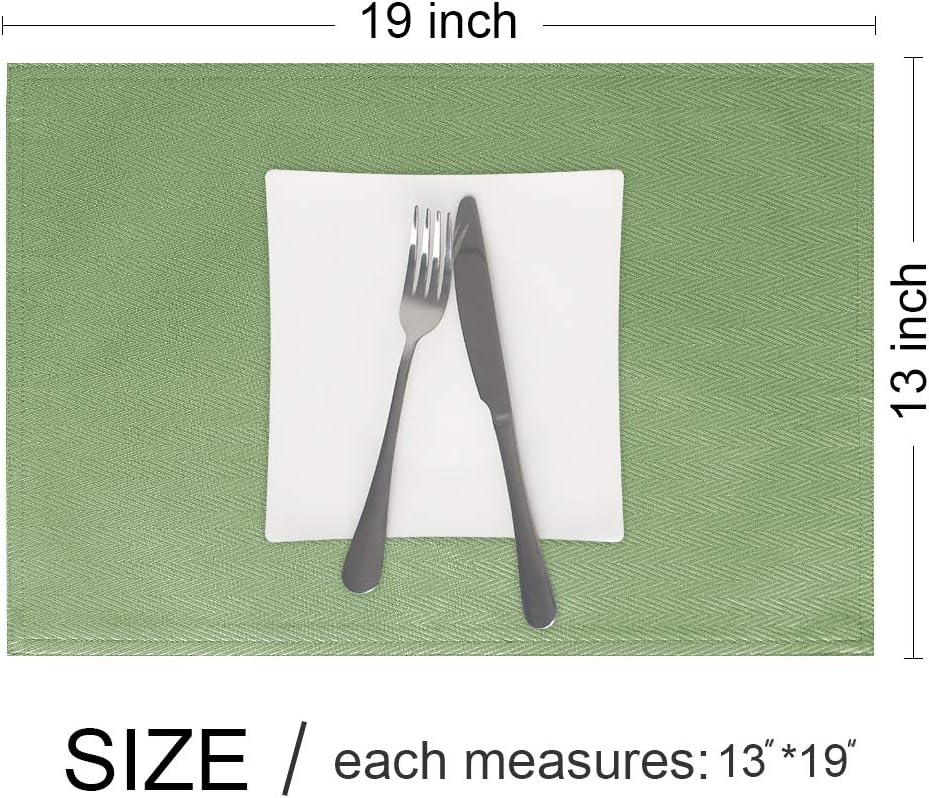 Limited Discount VCVCOO Anti-Stain Double Sided Placemats for Dining Table,13 by 19 inches Cloth Placemats Set of 4 Pieces, Green Herringbone Woven Fabric Table Mats Machine Washable