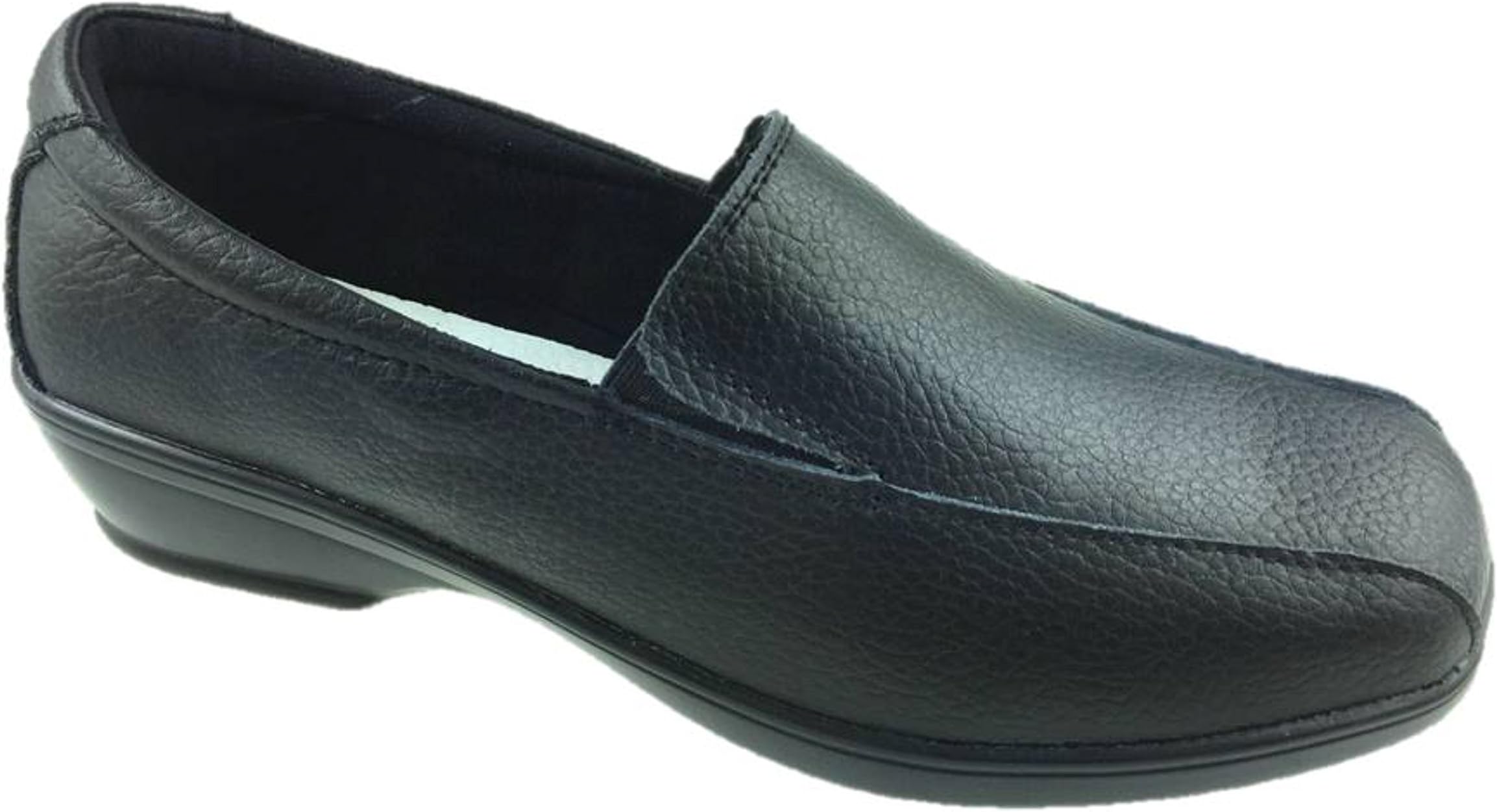 LADIES LEATHER SLIP ON LOW WEDGE COMFORT LIGHTWEIGHT WALKING WORK SHOE BLACK SIZE 6 UK Black 39 EU