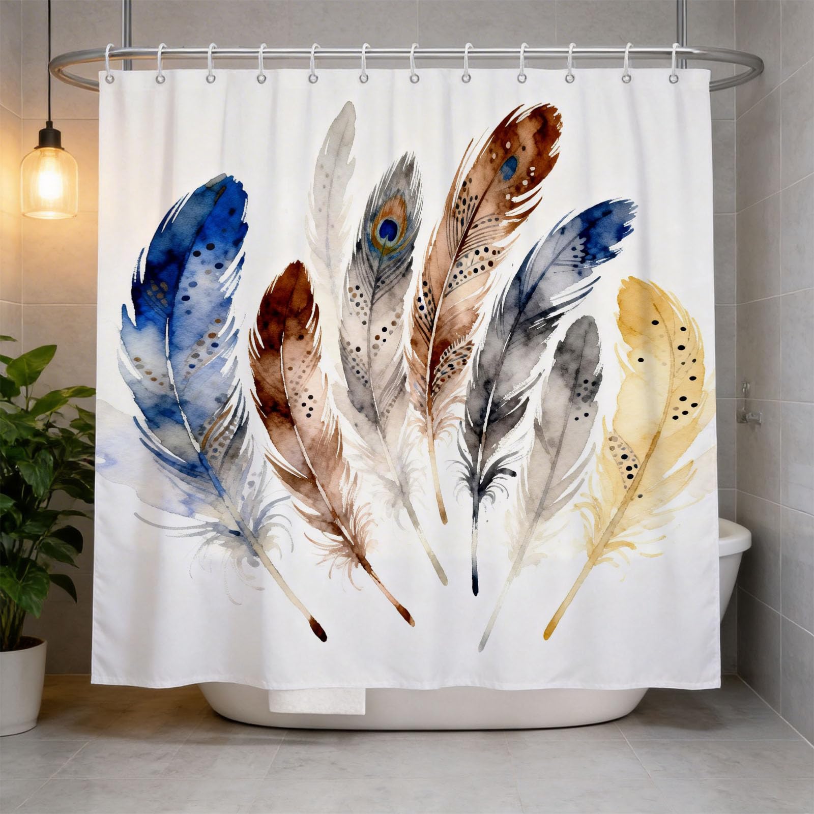 Hongduo 3D Peacock Feather Shower Curtain for Stalls Bathtubs Vintage Style Bathroom Decor Shower Curtain Set Polyester Fabric Waterproof 180x180cm/71X71 Inch with Hooks