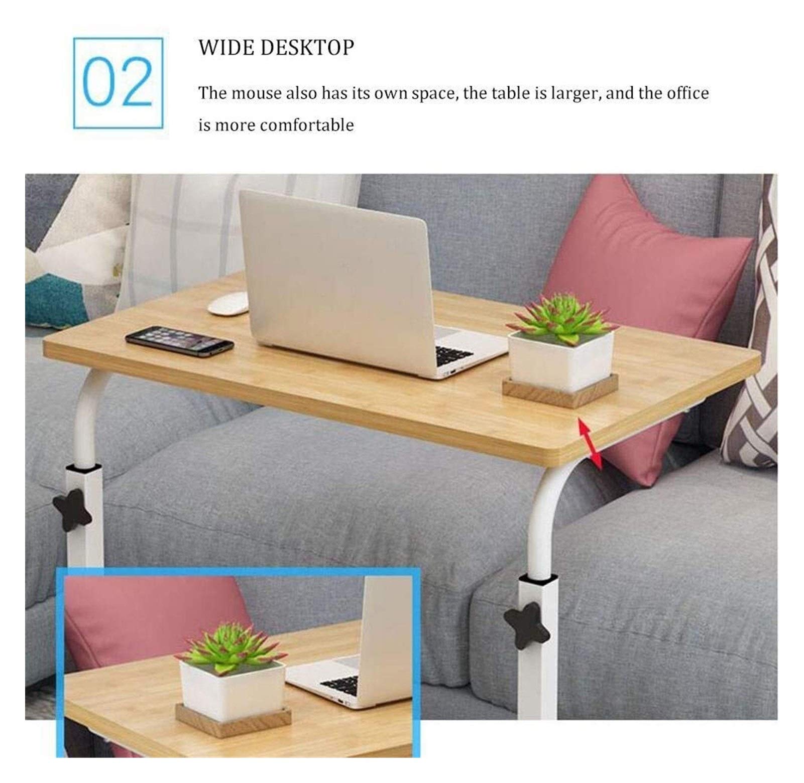 Mesa Auxiliar sobre la Cama con Ruedas, Escritorio de Noche con Base en Forma de C, Escritorio para portátil, Oficina en casa, Mesa Auxiliar móvil, Mesa para portátil, Soporte para Ordenador
