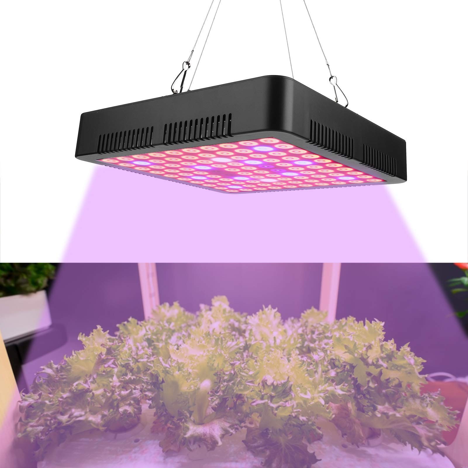 Duokon Plant Grow Light, 300W 100LED Chips Grow Lamp Planta de espectro completo Panel LED Accesorio de luces de cultivo 85-264V(EU Plug)