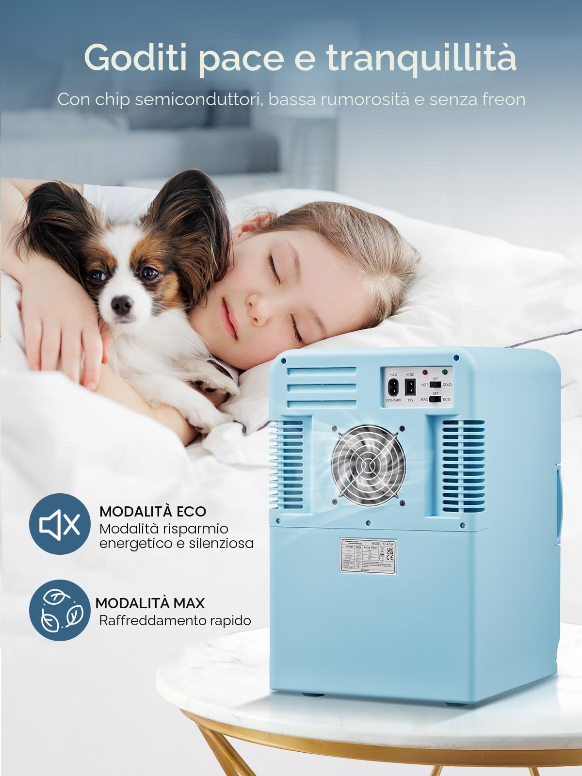FOHERE Mini Frigo 2 in 1, Frigorifero Portatile da 15 Litri con Funzione di Raffreddamento e Riscaldamento, 12V DC/220V AC per Auto, Uffici e Camere da Letto (Blu)