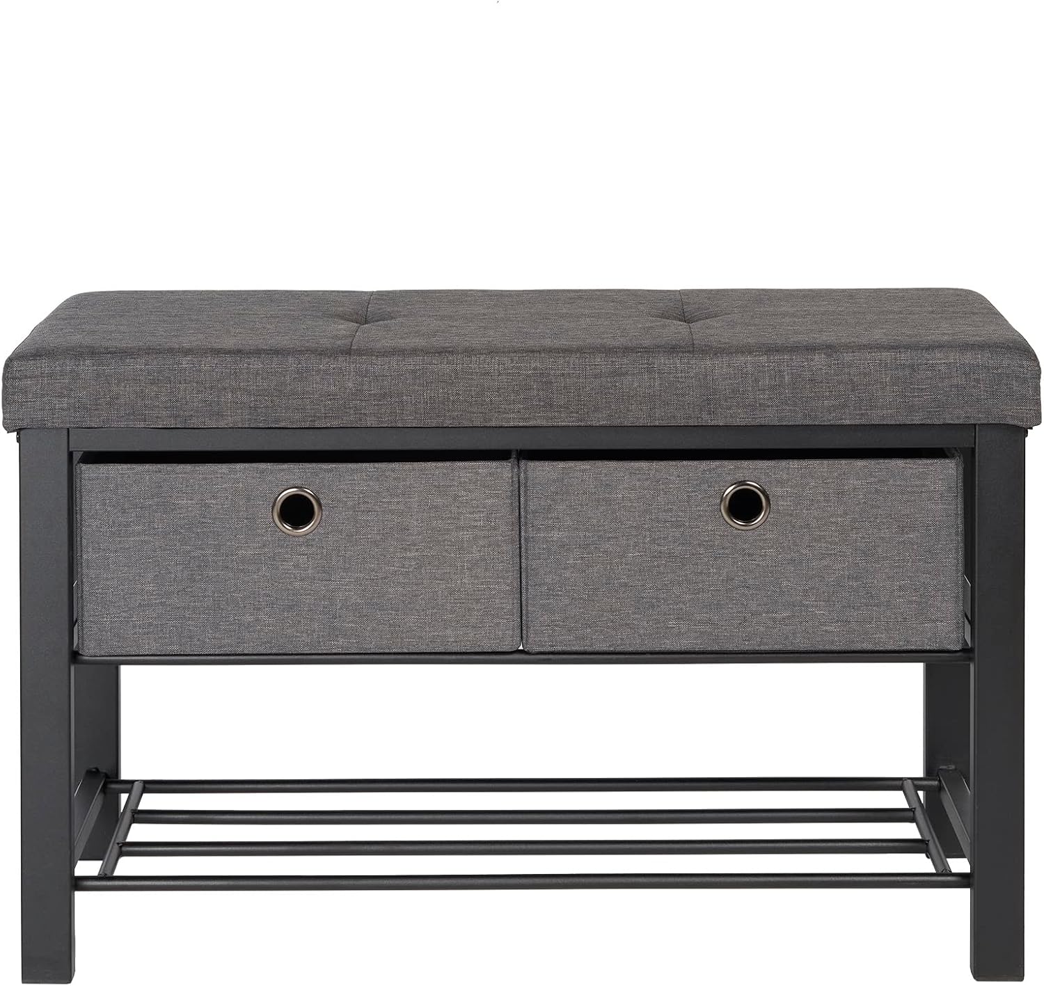 Charcoal Upholstered Shoe Storage Bench with Drawers