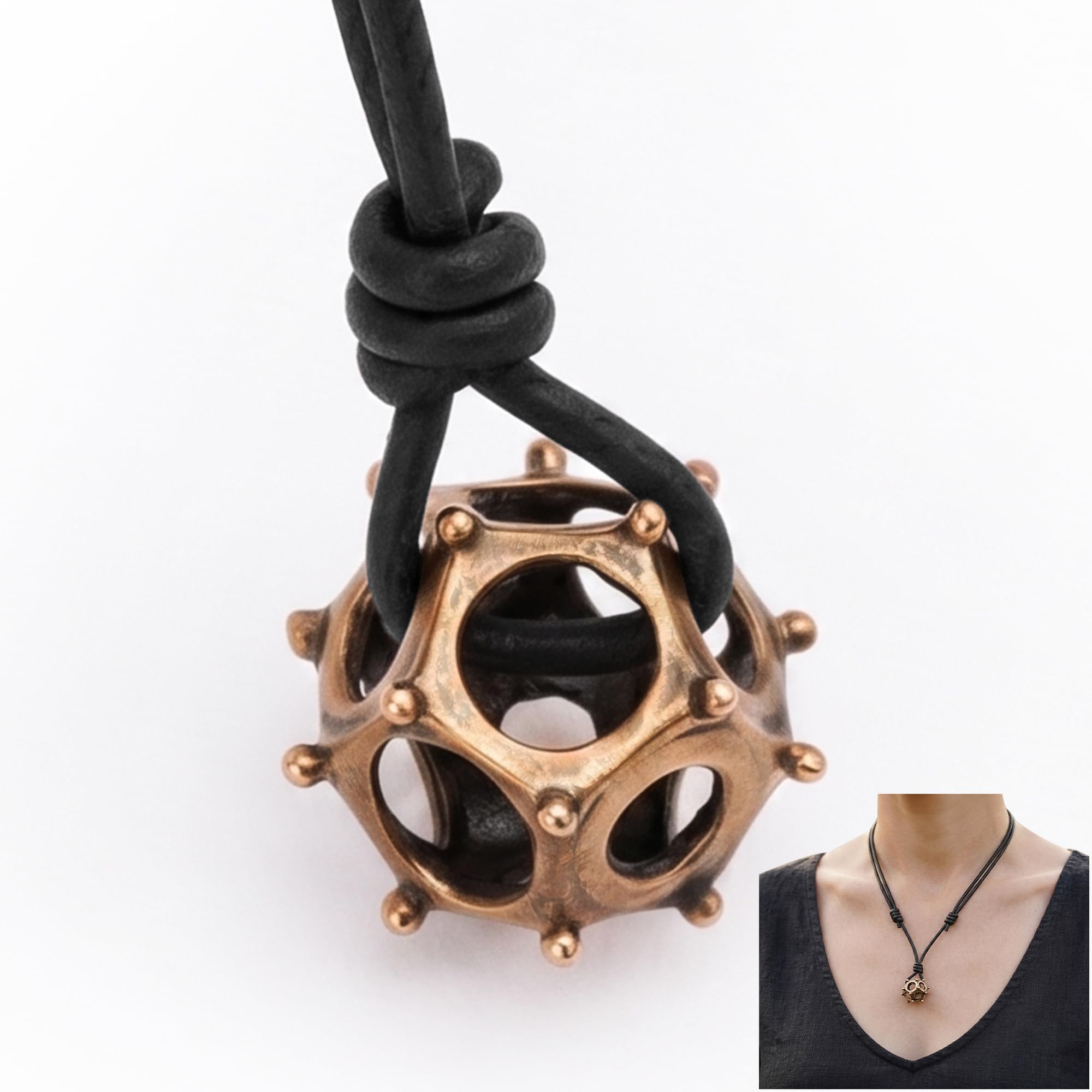 Lord of Battles Roman Bronze Dodecahedron | Lost-Wax Cast Ancient Artifact Replica | Mysterious Roman Relic for Collectors & History Lovers - 82 Grams (Solid Bronze Pendant (Antique))