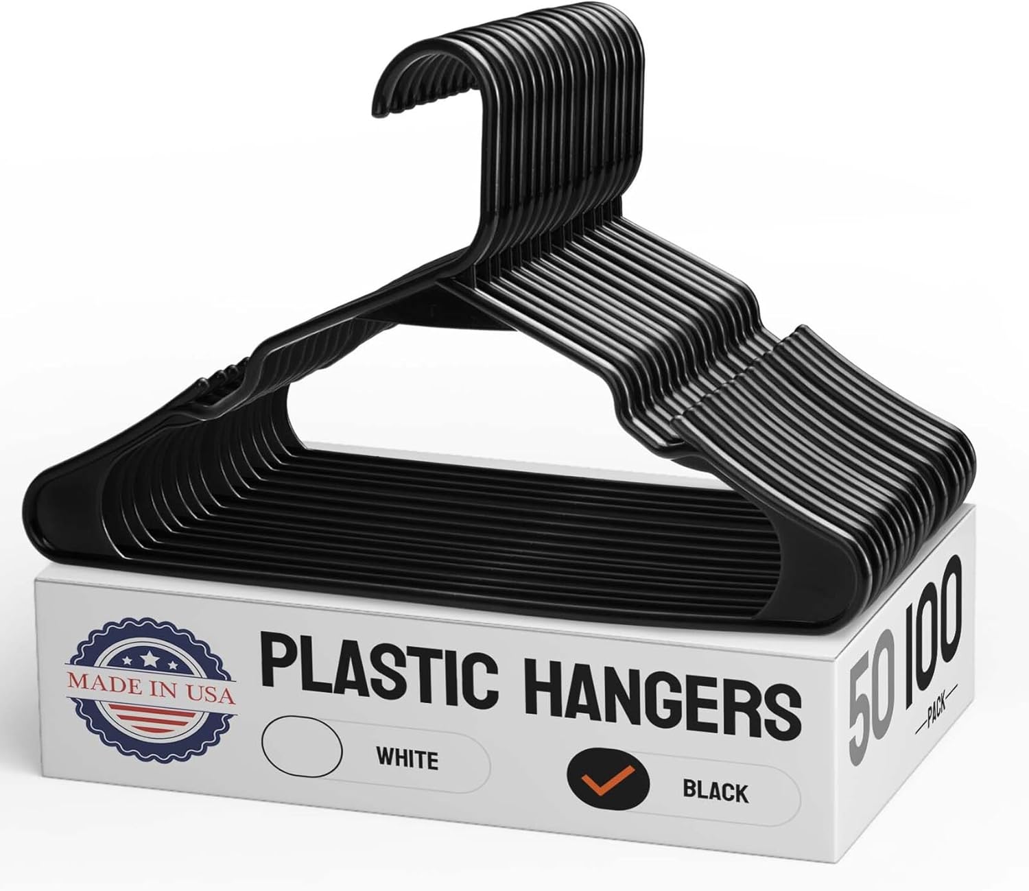 100 Pack Black Plastic Hangers Bulk | 50 100 Pack Available | Clothes Hangers Plastic, Black Hangers Plastic, Lightweight Plastic Hanger as Closet Hangers, Clothing Hangers - Hangers 100 Pack Black Pack of 100