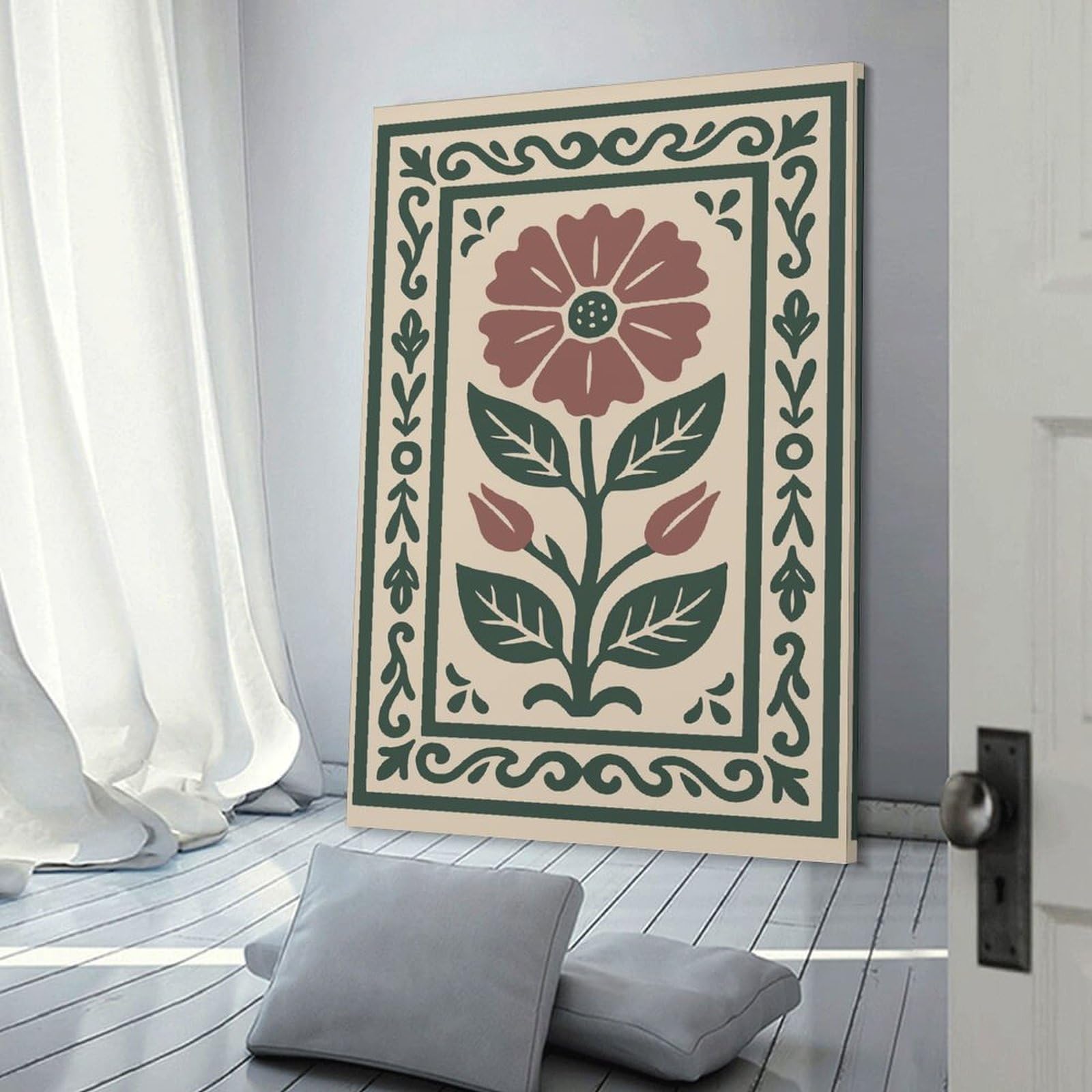 Junmoney Folk Art Flower Illustration Room Decor Wall Art 20x30inch(50x75cm), for Wall Displays, Bedrooms Or Room Updates, Ideal for Building A Coordinated Art Wall