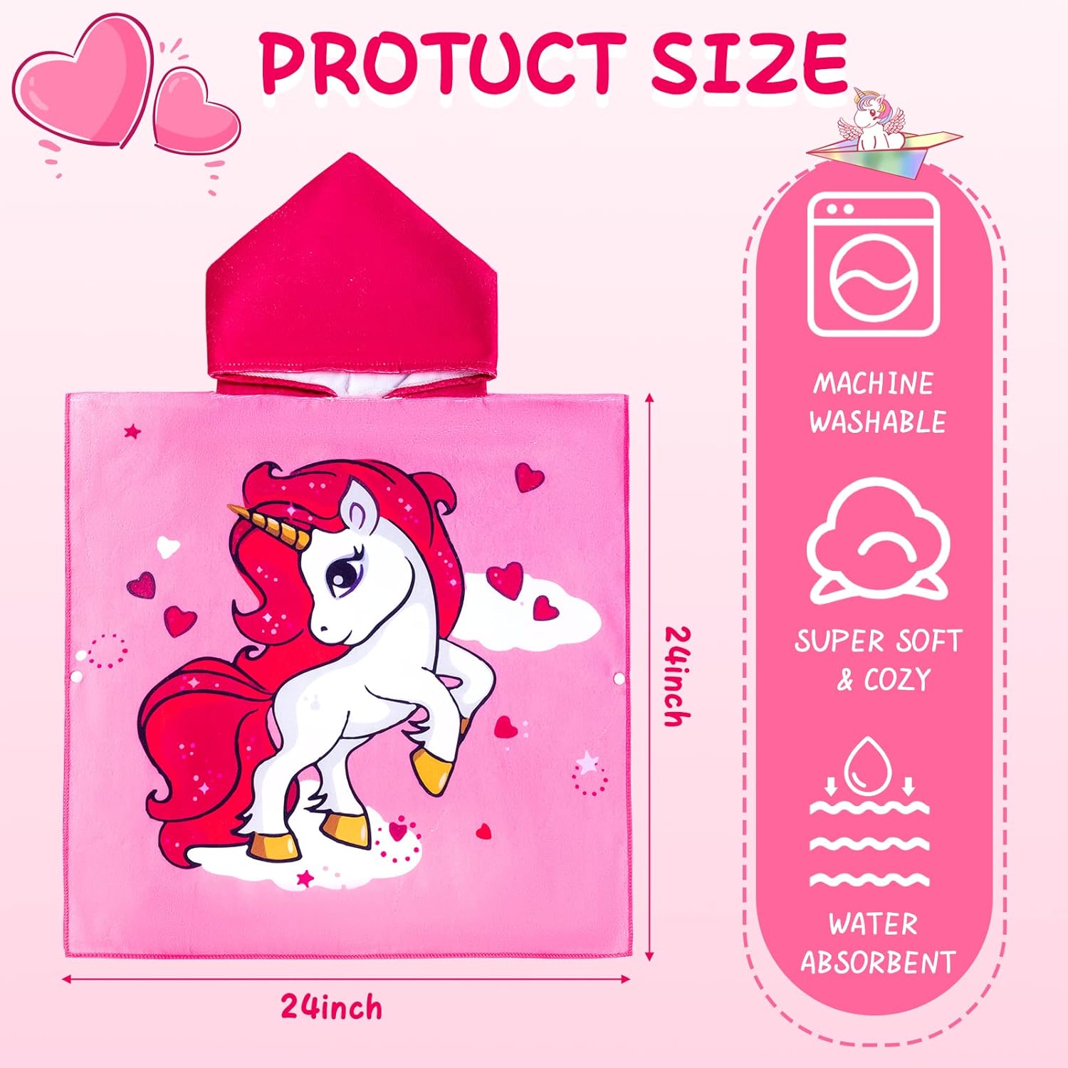 Foaincore 6 Pack Hooded Beach Towel for Kids Hooded Bath Towel 47 x 24 Inch Towel Poncho Kids Towel Set Microfiber Baby Towel for Girls Boys 1-7 Years Bathroom Beach Swim Supplies (Unicorn, Mermaid)