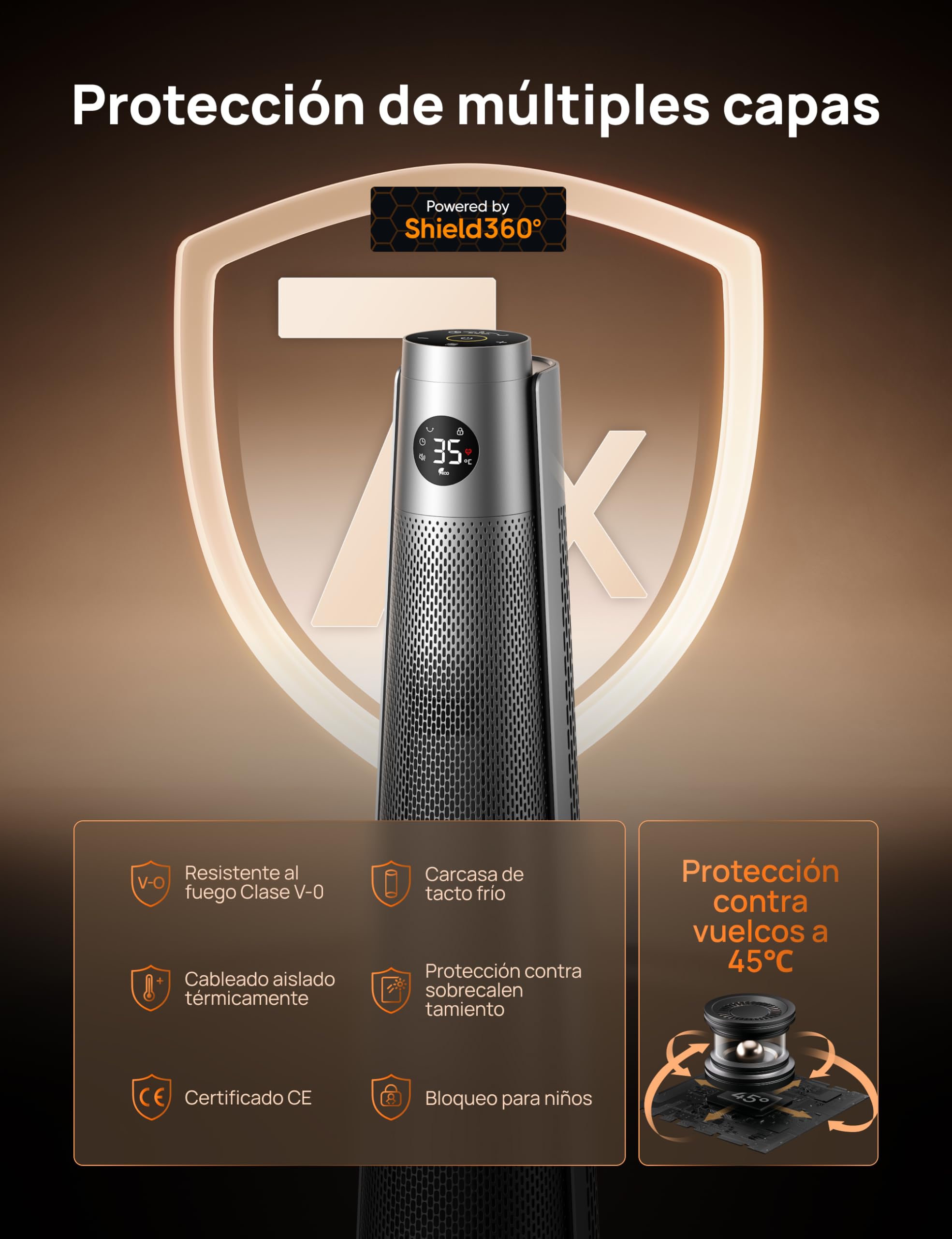 Dreo Calefactor de bajo consumo 2000W con mando a distancia, 25 dB silencioso, oscilación 120°, termostato, 5 modos 3 velocidades, protección 7 niveles, temporizador 12h, calefactor cerámico PTC
