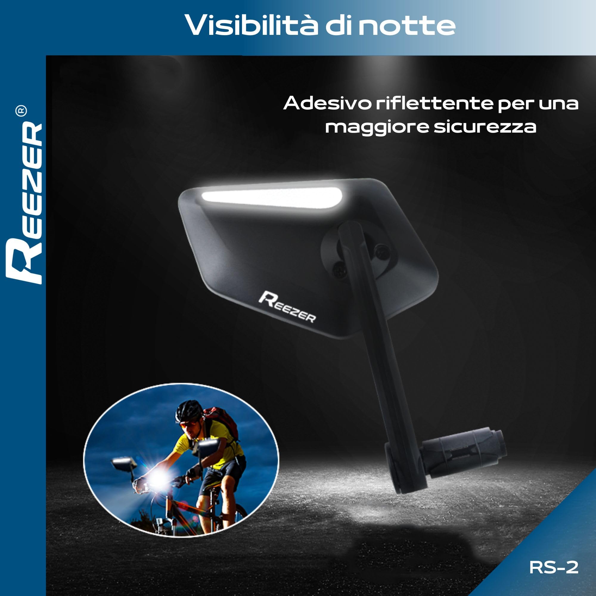 REEZER - Specchietto per bicicletta - Specchietto per bicicletta elettrica - Specchietto per monopattino elettrico - Di alta gamma, compatibile con tutti i modelli - Riflettente - 360° SINISTRA