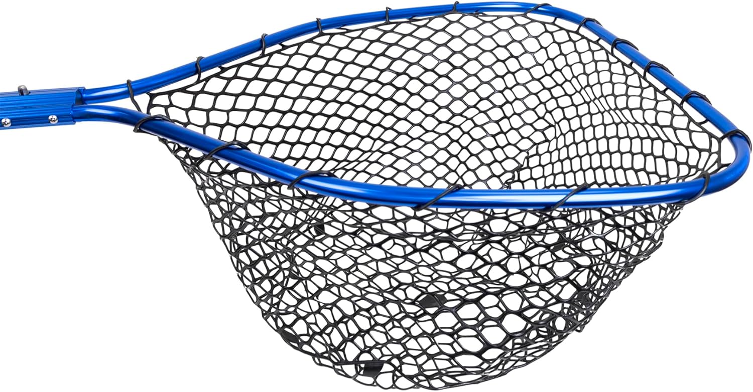 UMT Telescopic Fishing Landing Net (3.6–5 ft) — 17" x 19" Large Hoop, 10" Deep Silicone Rubber Mesh, Tight Fit, for Freshwater & Saltwater, Blue