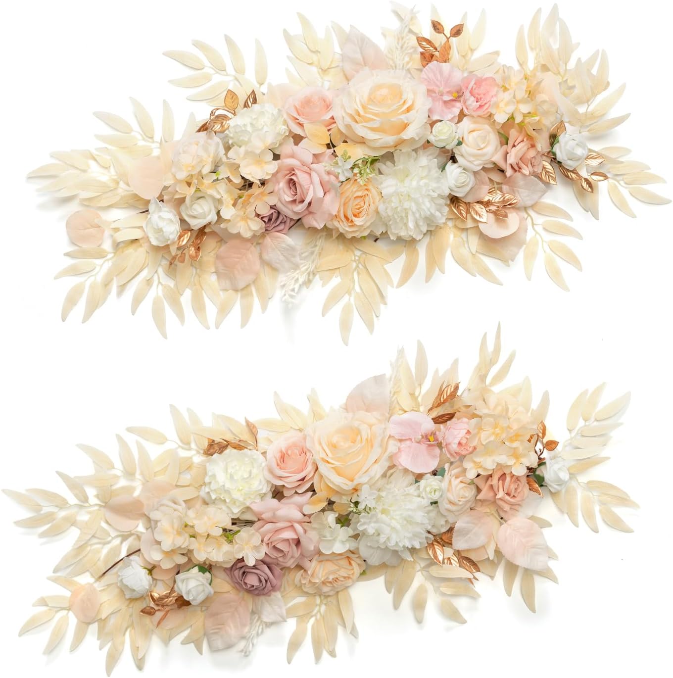 TINGE TIME Champagne Pink Flower Garlands, 2 PCS Artificial Eucalyptus Garlands, Handcraft Artificial Rose Arch Flowers for Wedding Arch Sweetheart Table Ceremony Backdrop Decorations for Home