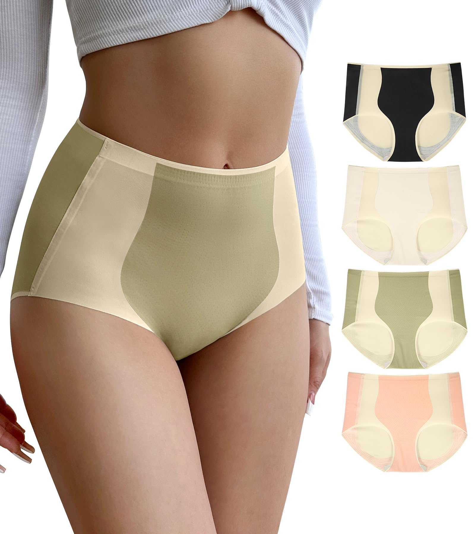 Annenmy High Waist Underwear For Women Seamless Slight Tummy Control Panties No Show No Curling Butt Lifting Underwear 4 Pack