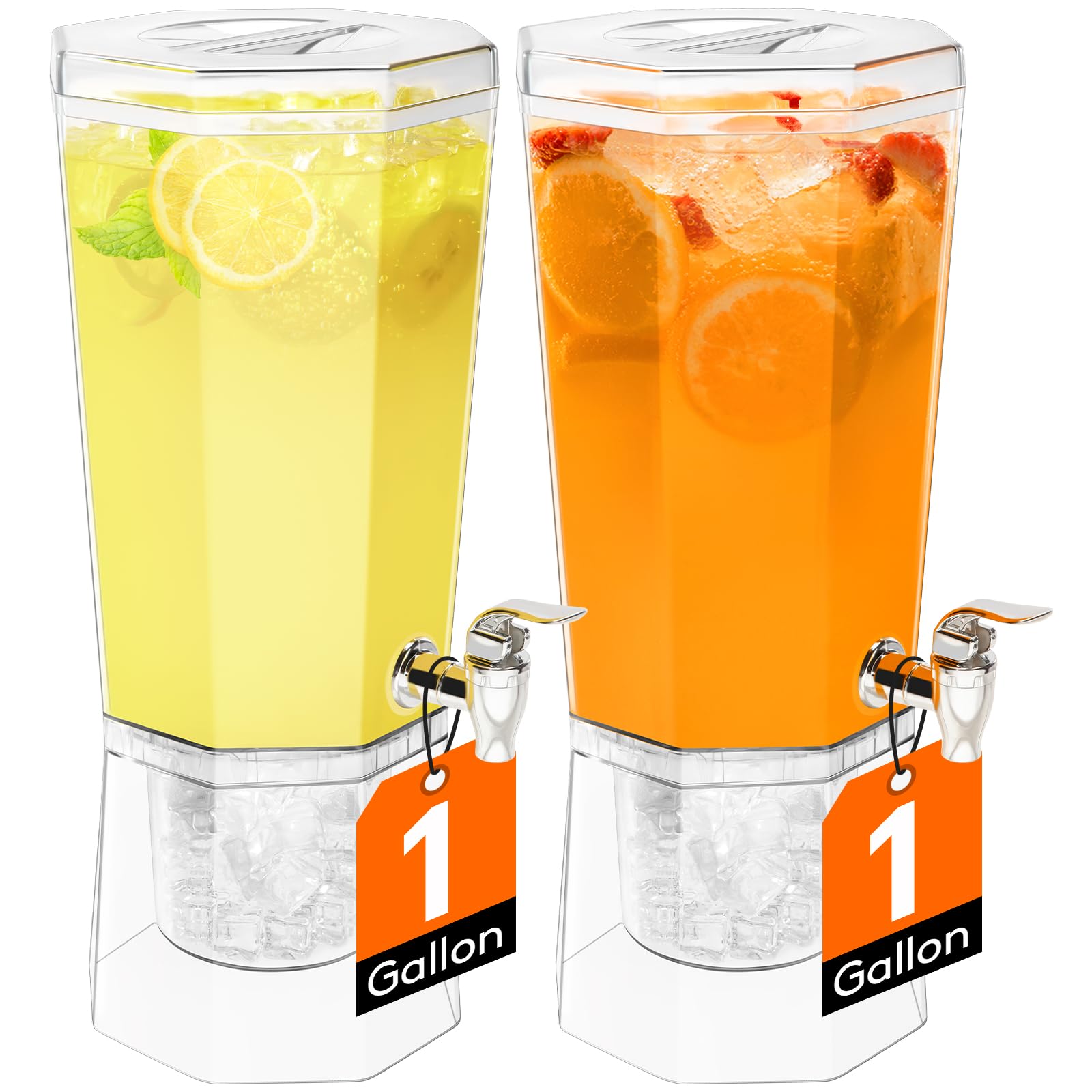 Lifewit 1 Gallon Christmas Drink Dispenser for Parties 2 Pcs, Plastic Beverage Container with Stand for Juice/Tea/Soda & Lemonade, BPA Free Clear Water Pitcher with Spigot for Hosting