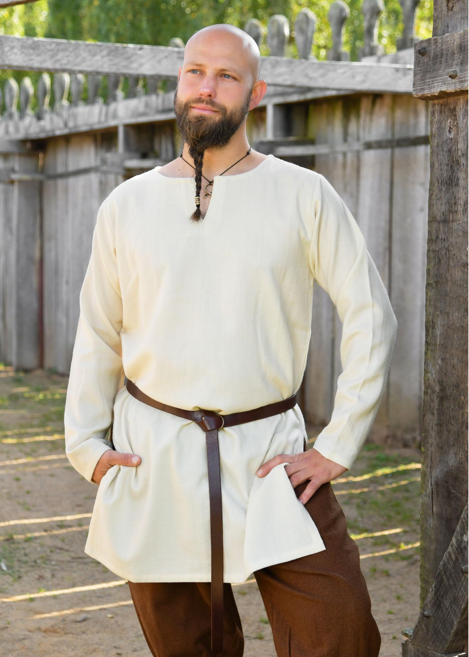 Battle-Merchant Wikinger Tunika Bjane aus Wolle, Herren | Langarm, schlichtes Mittelalter Hemd, für Reenactment, LARP & Fantasy Cosplay