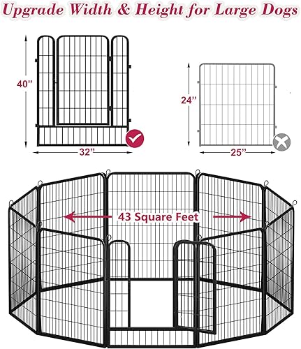 Vista 27 de Corralito para perros, 40 pulgadas de altura, 38 paneles de valla resistente para perros con puerta, corral de ejercicio antioxidante para perros
