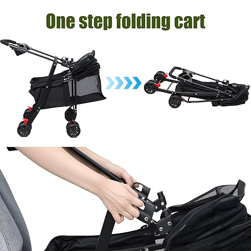 Miniatura 3 de Cochecito para mascotas de 4 ruedas, cochecito plegable para perros medianos y pequeños, gatos, cochecito de viaje para trotar con canasta de