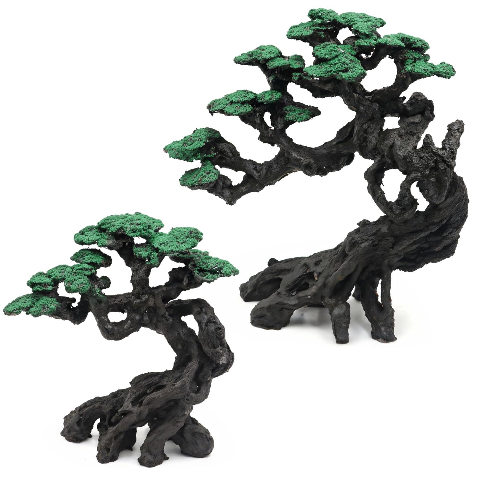Bonsai artificiale, decorazione per acquario, 2 pezzi, muschio, con struttura in resina, ideale per acquari d'acqua salata e d'acqua dolce