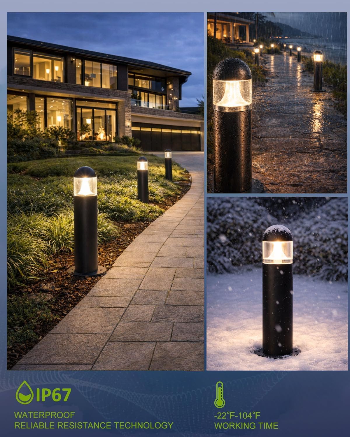 6 Pack Low Voltage Landscape Pathway Lights, 12V LED Bollard Light IP67 Waterproof, Outdoor Driveway Walkway Wired Lights (Included Connector) - Yard Garden Lawn, 2700K Warm White