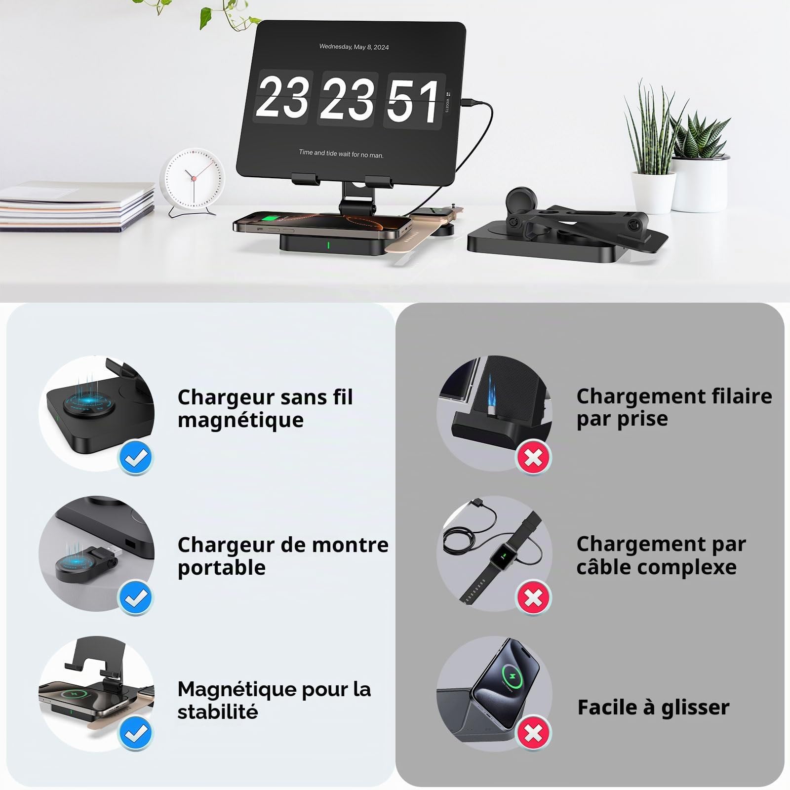 Chargeur sans Fil pour Apple, Station de Recharge sans Fil pour iPhone 16/15/14/13/12/11, Chargeur pour Apple Watch 10/9/8/7/6/SE/5/4/3, Chargeur pour Air Pods 4, Support pour iPad Pro/Mini/Air