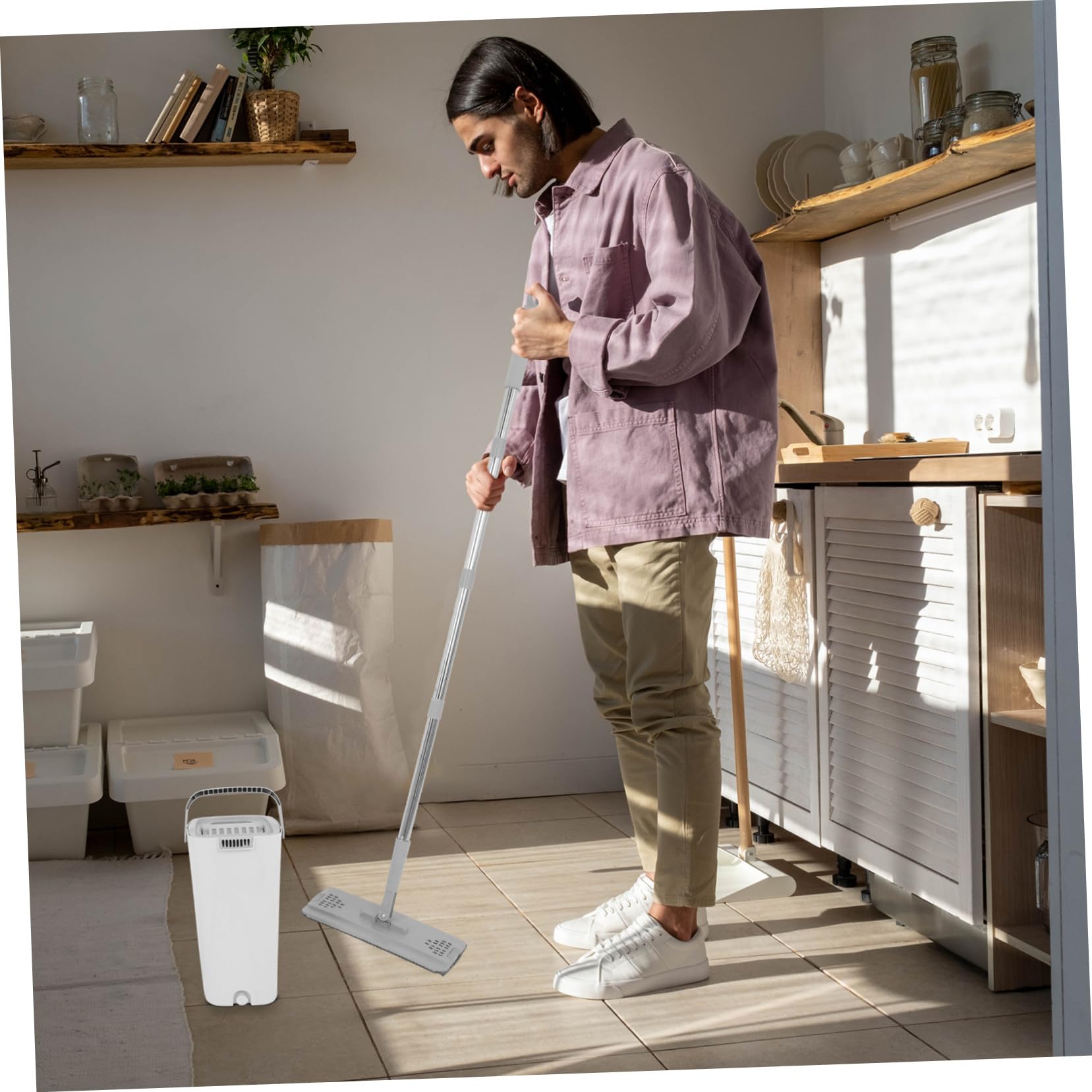 Mopa Plana con Cubo Limpieza Seco y Húmedo con Almohadillas Lavables y Escurridor Integrado para Suelos Paredes y Ventanas Hogar y Oficina