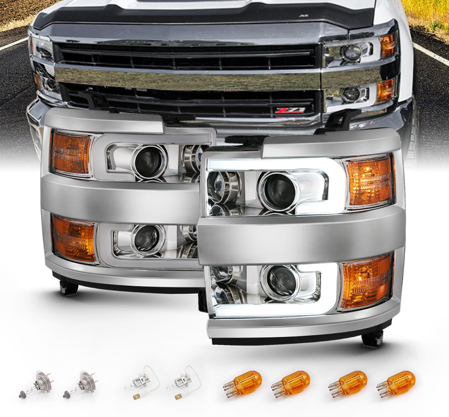 AmeriLite Quad Projector Headlights for Silverado 2500HD/3500HD