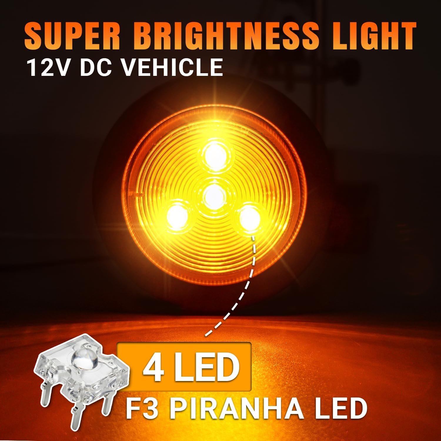 TMH 10 Pcs 2.5 Inch Amber 4LED Round Side Marker Light Grommet Flush Mount with Plug Clearance Lights Reflex Lens for Truck RV Trailer Bus 12V DC Waterproof IP67