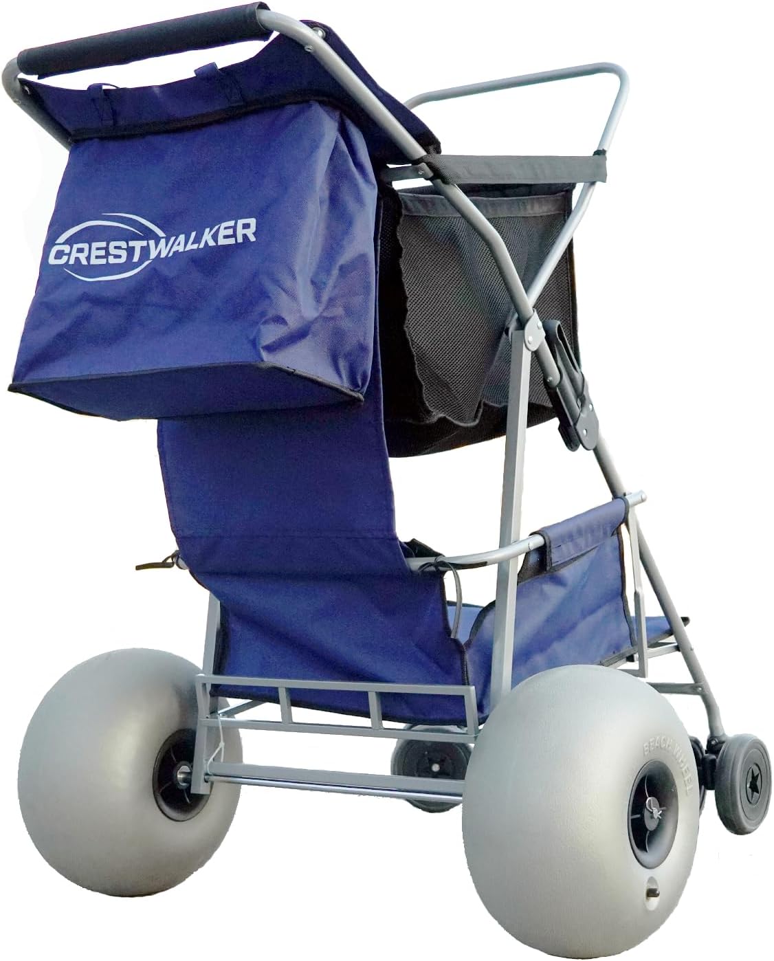 Beach Cart with 13‘’ Upgraded Balloon Wheels and Steel Cooler Shelf, Holds 4 Folding Chairs, Collapsible Wheeler with Big Wheels for Sand, Pump Included