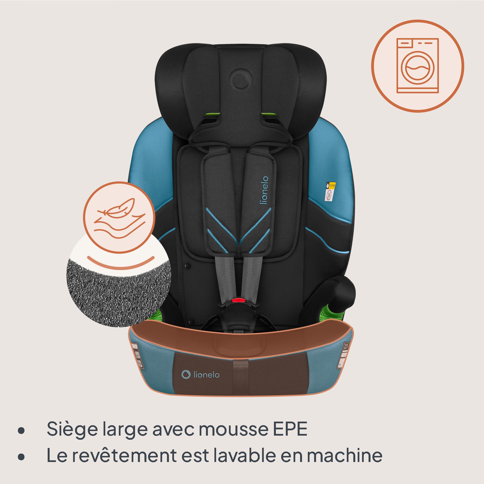 Lionelo LEVI FIX i-Size Siège Auto, pour Enfants 76-150 cm jusqu'à 18 kg | Groupe 1 2 3, Appuie-Tête Réglable en 10 Positions, Fixation ISOFIX et Sangle Top Tether