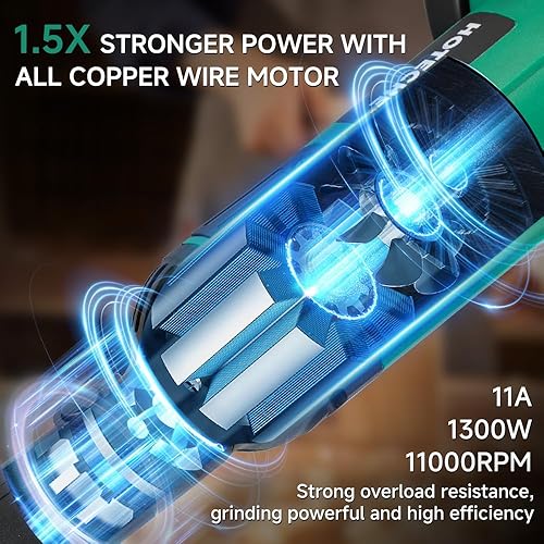 Miniatura 5 de Hoteche Amoladora angular de 5 pulgadas, amoladora eléctrica de velocidad variable de 11 amperios, con cable, para metal, compatible con discos de
